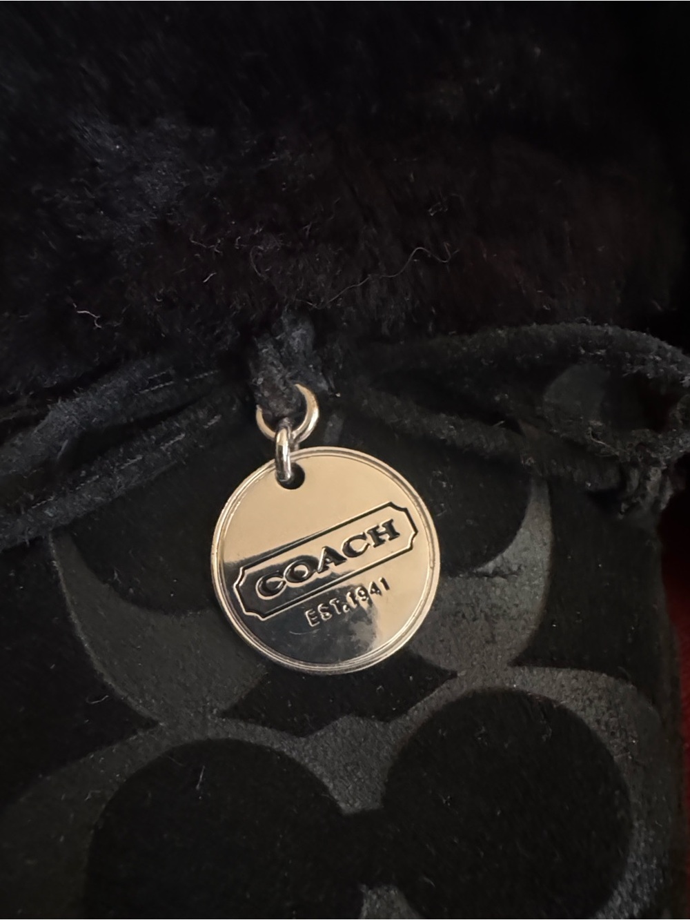 Coach Black Signature Logo Shearling Slide Slippers with Striped Insole - Picture 5 of 5